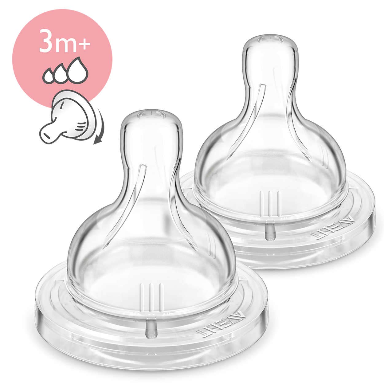 Philips Avent 2 Pack Classic Variable Flow Nipple, 3M +