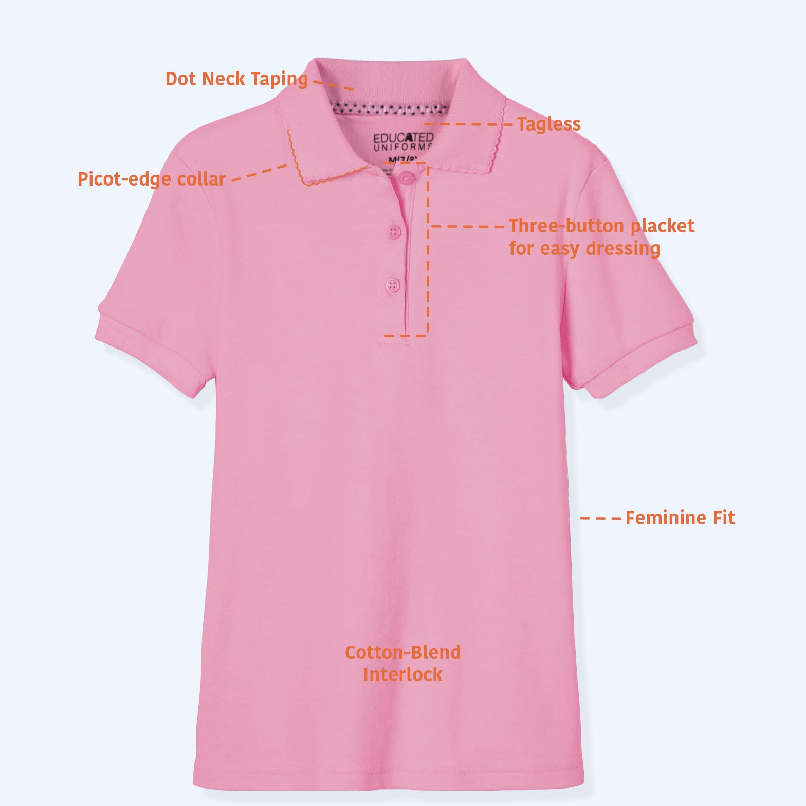 Educated Uniforms Girls 4-20 Short Sleeve Pique Polo Shirt