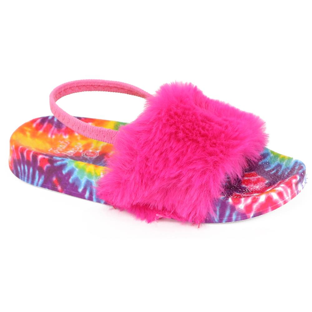 Stepping Stones Toddler Girls and Little Girls Shoe Size Tie Dye Fur Slide Sandal