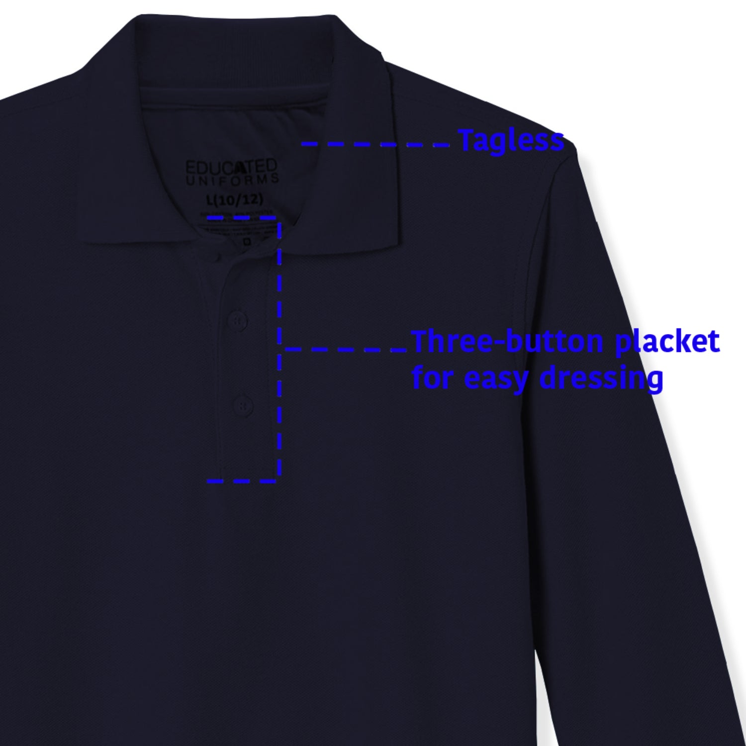 Educated Uniforms Boys 4-20 Long Sleeve Pique Polo Shirt