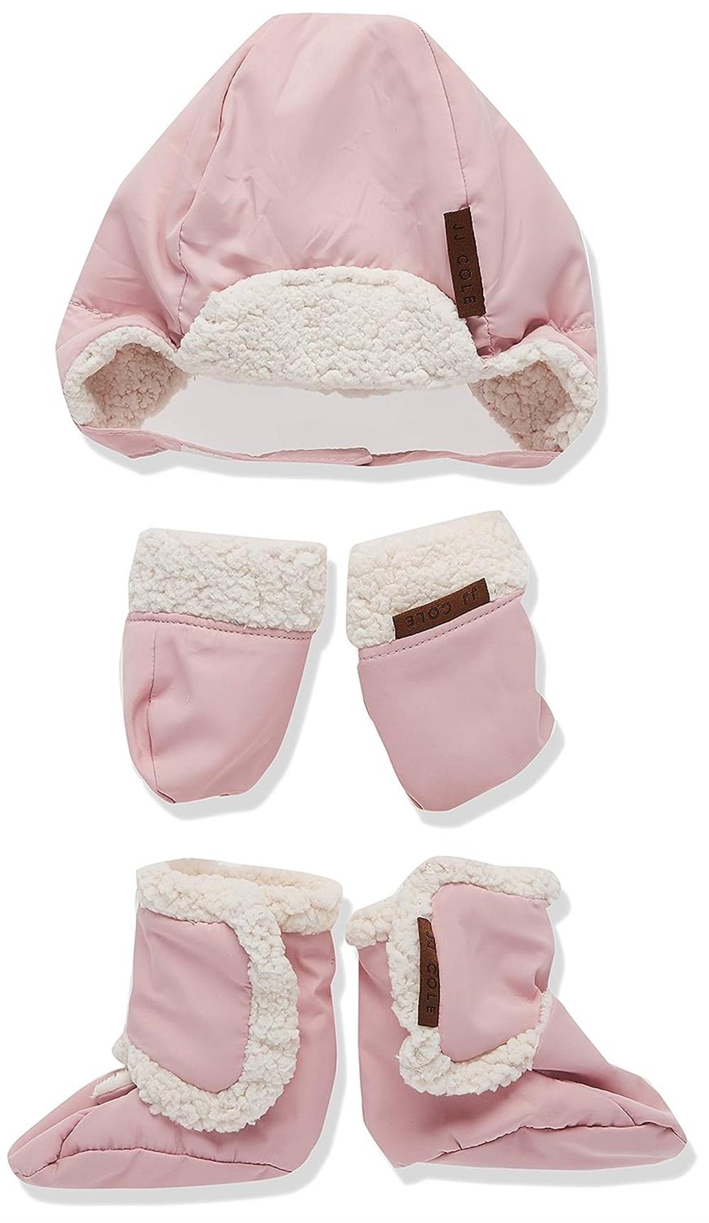 JJ Cole Winter Hat, Mitten, and Booties Set – Winter Baby Essentials – 0 to 6 Months - Blush Pink