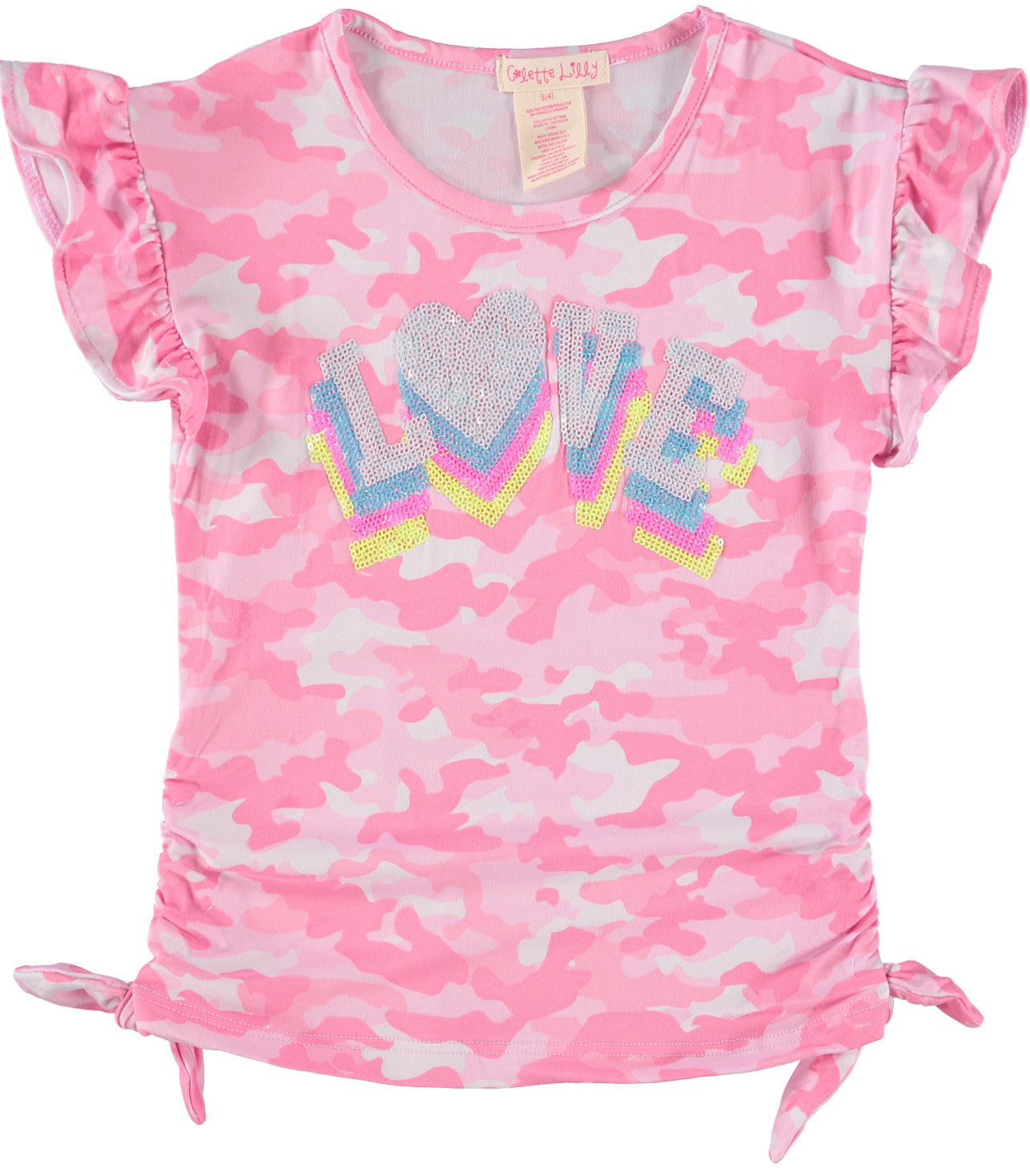 Colette Lilly Girls 7-16 Love Sequin Side Cinch Top with Hair Scrunchie