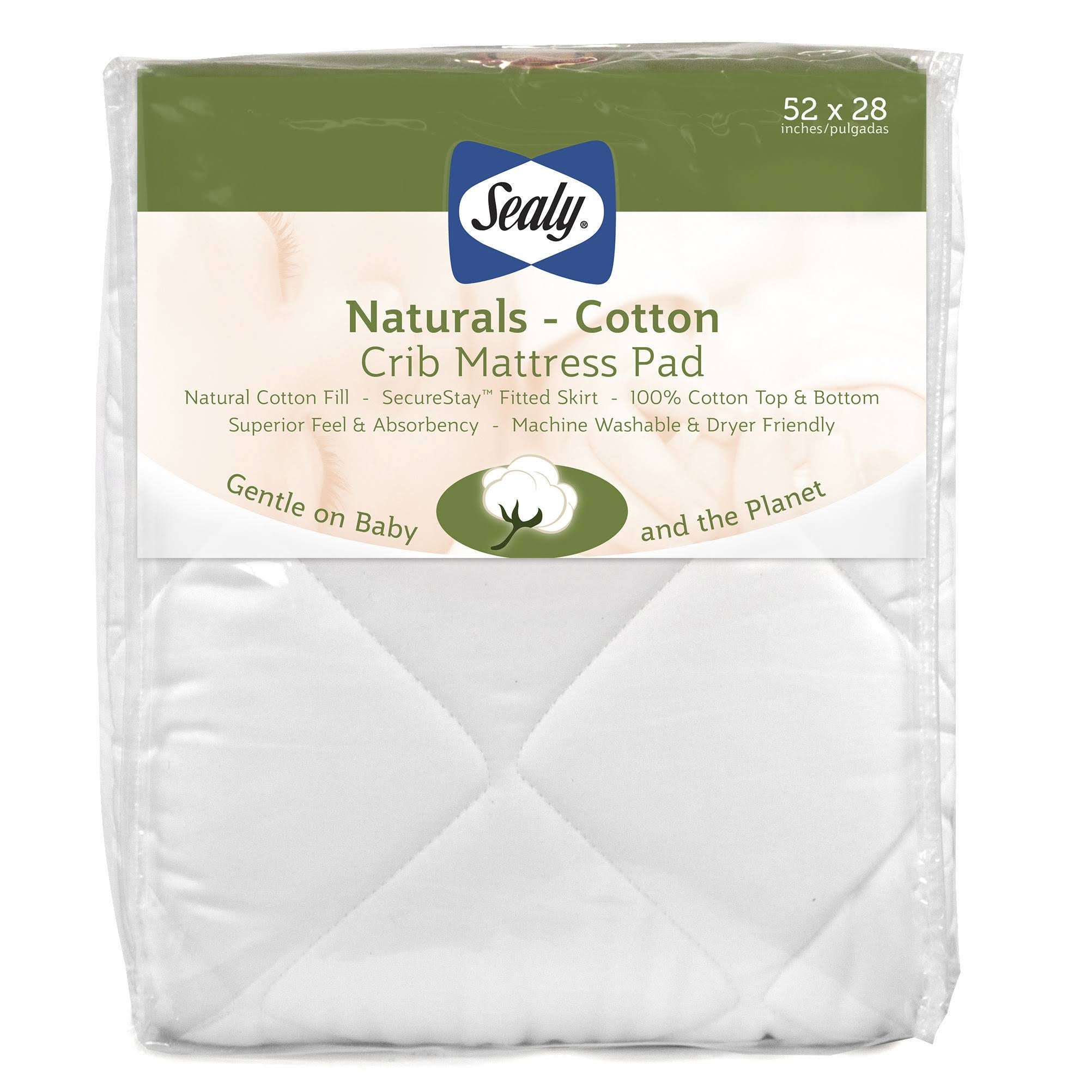 Sealy Naturals Cotton Fitted Toddler & Baby Crib Mattress Pad