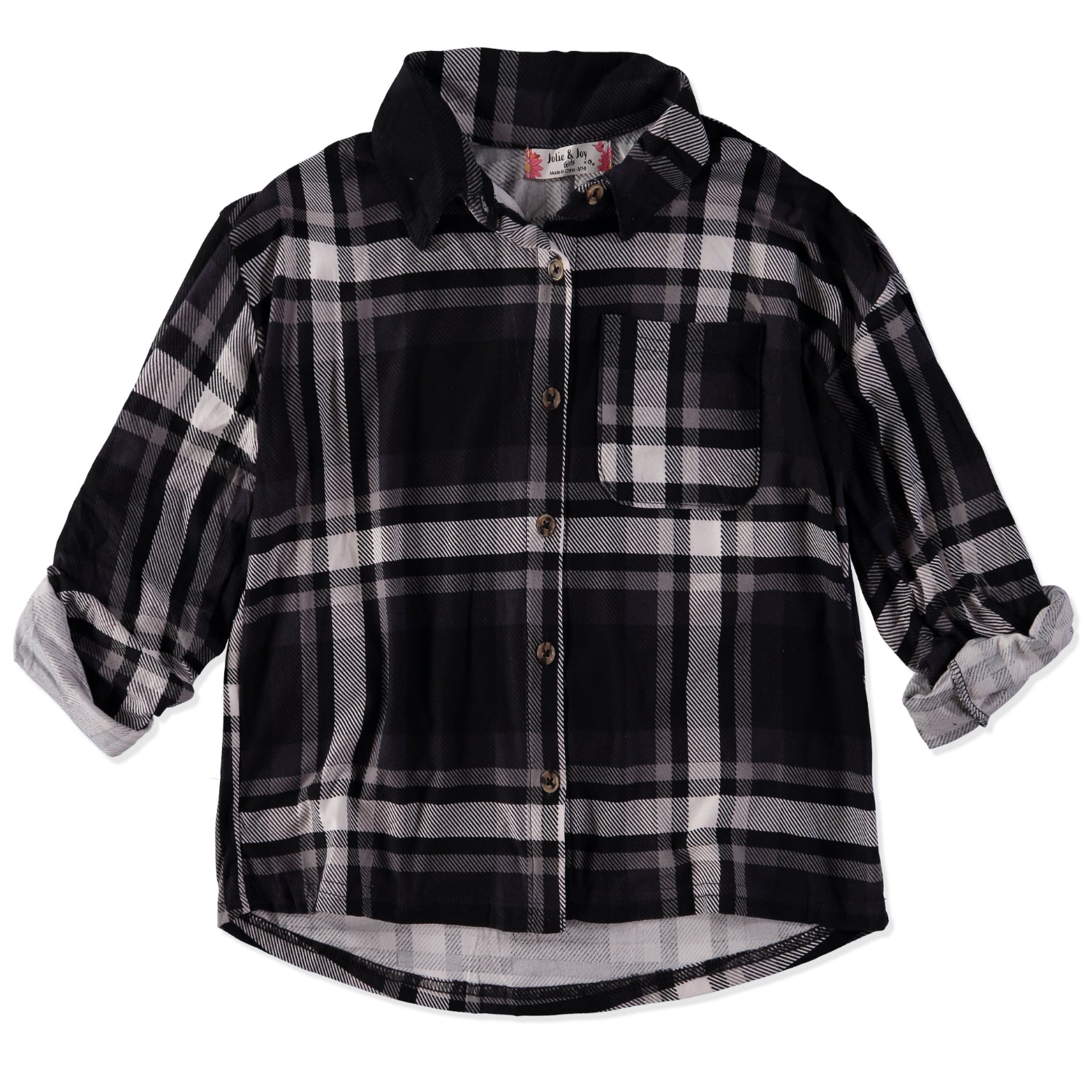 Jolie & Joy Girls 7-16 Plaid Roll Sleeve Button Up Shirt