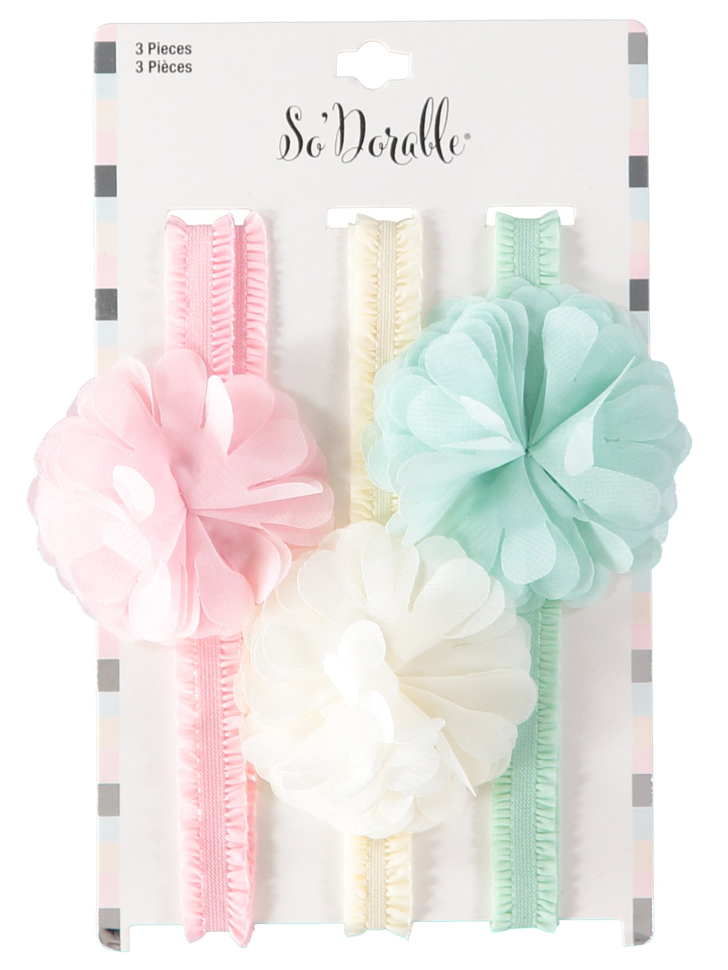 So Dorable 3 Piece Chiffon Flower Ruffle Headwrap