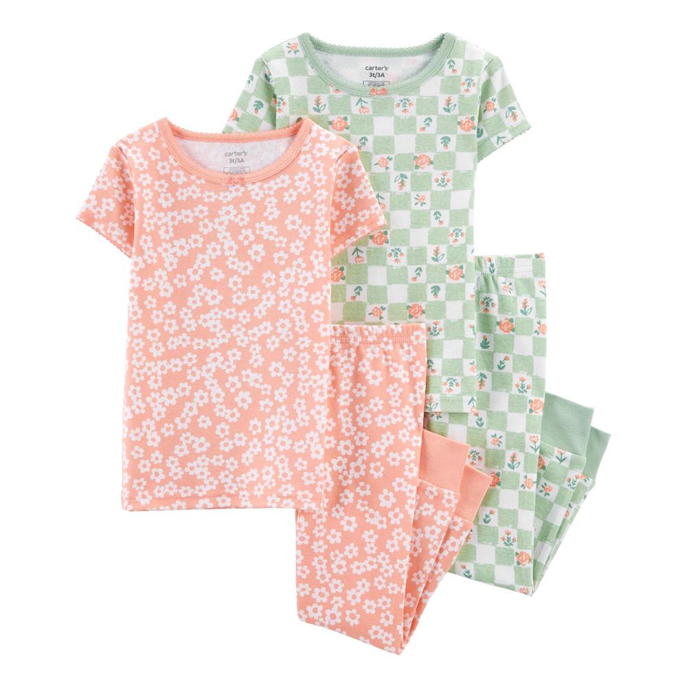 Carters Girls 2T-5T 4-Piece Floral 100% Snug Fit Cotton PJs