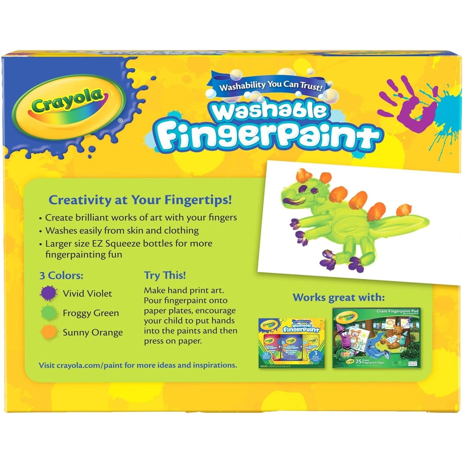 Crayola Washable Fingerpaint (Secondary), 3 Count/8-Ounce