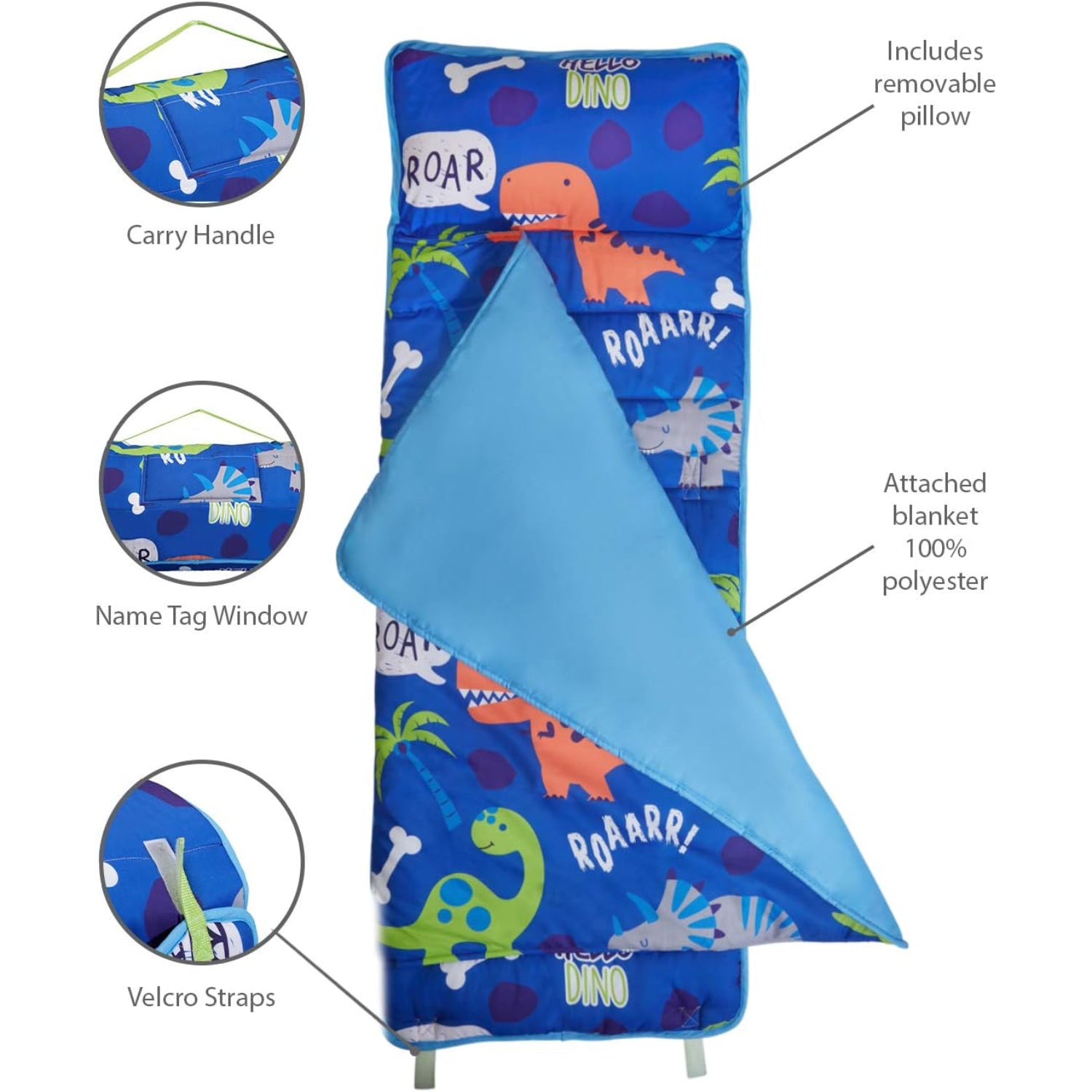 Everyday Kids Dinos Toddler Nap Mat with Removable Pillow