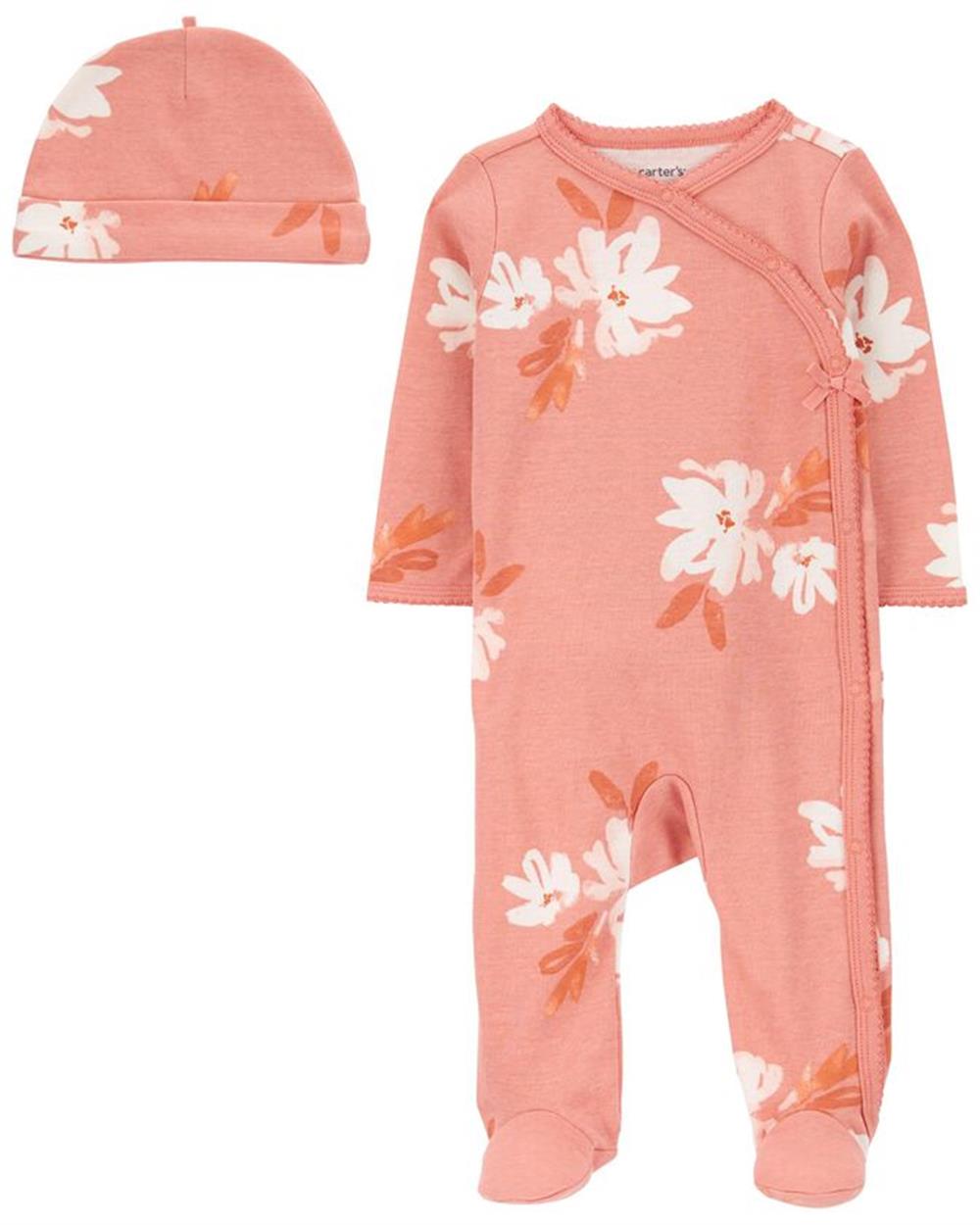 Carters 2-Piece Floral Sleep & Play Pajamas and Cap Set