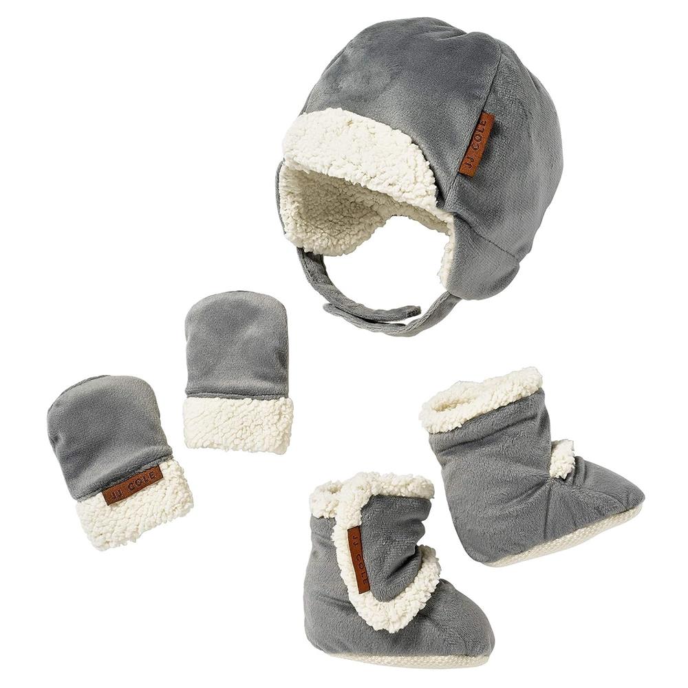 JJ Cole Winter Hat, Mitten, and Booties Set – Winter Baby Essentials – 0 to 6 Months - Graphite Gray