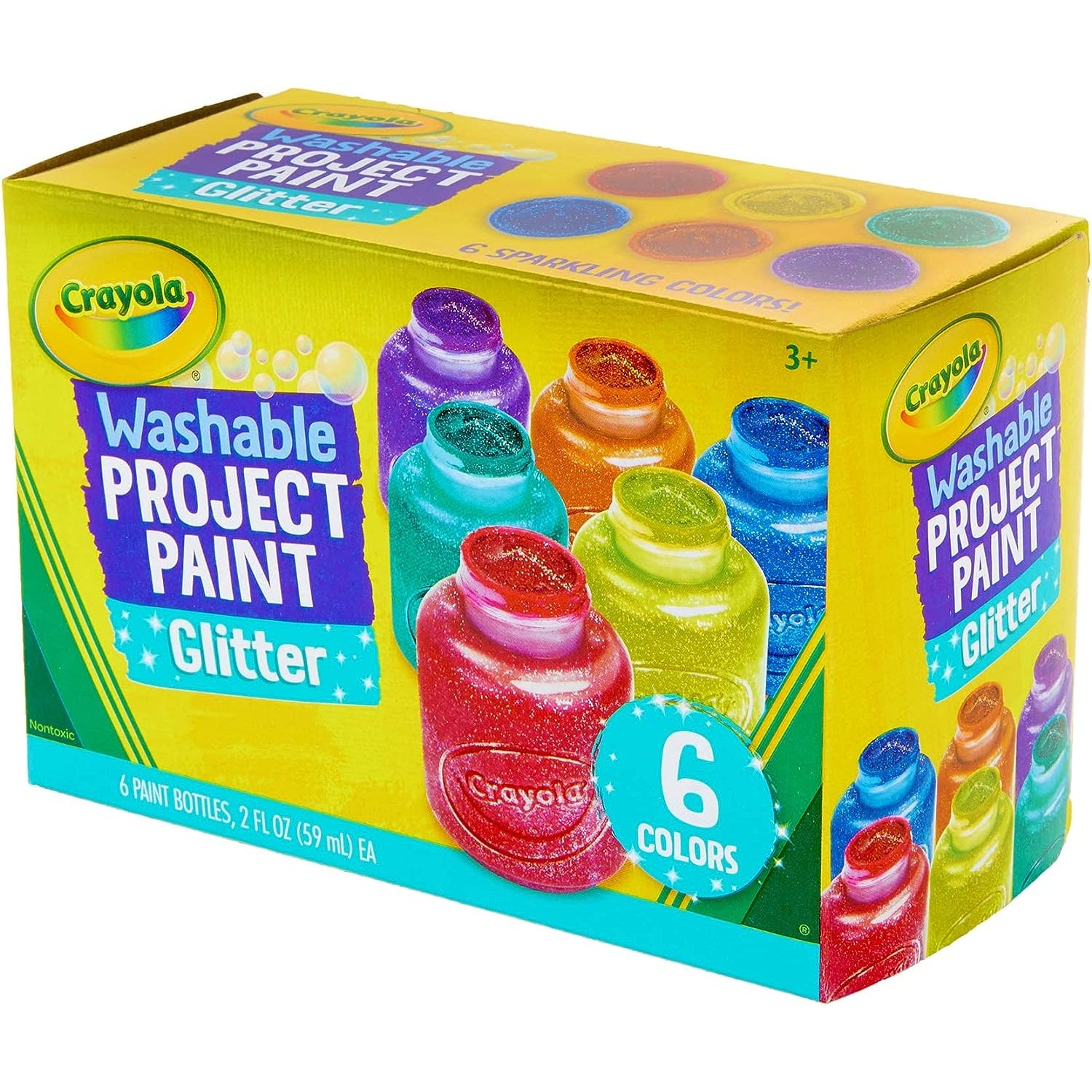 Crayola Washable Glitter Paint Great for Classroom Projects, 6 Count