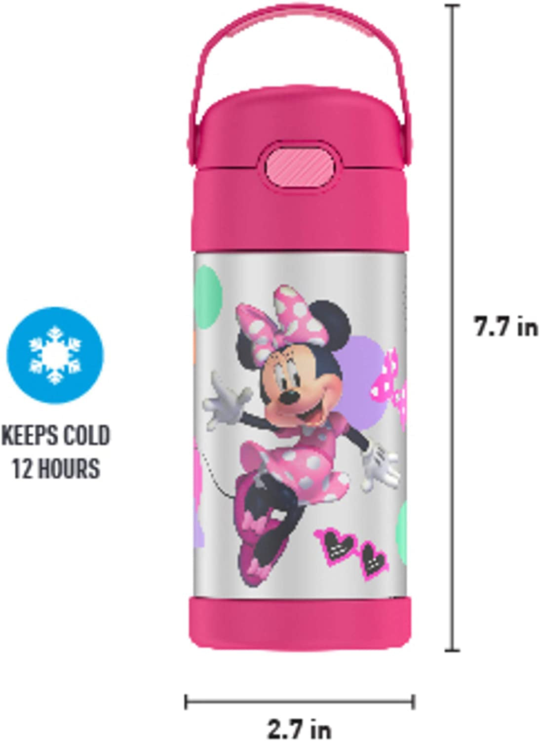 Thermos FUNTAINER 12 Ounce Stainless Steel Straw Bottle, Minnie Mouse