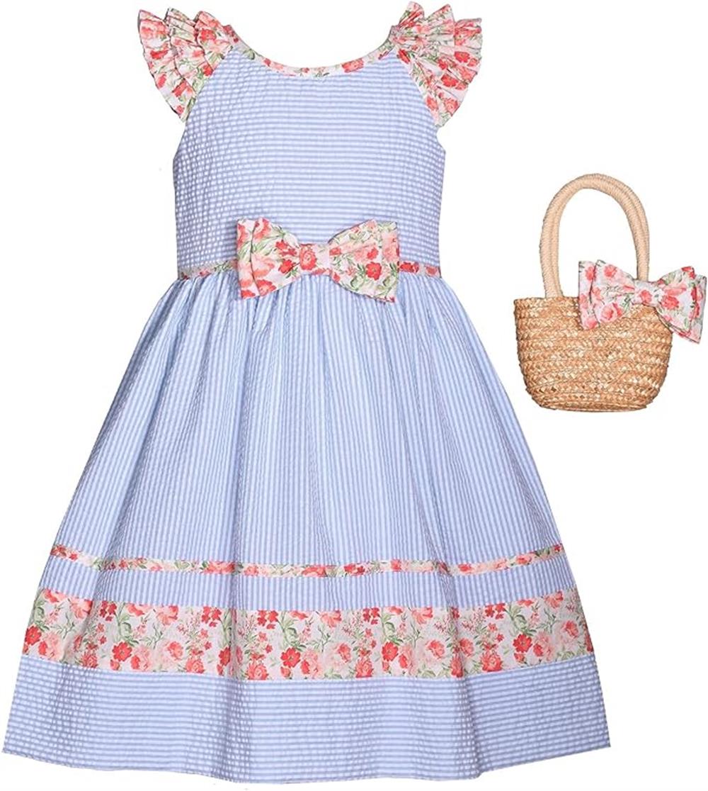 Bonnie Jean Spring Floral Dress with Basket Purse