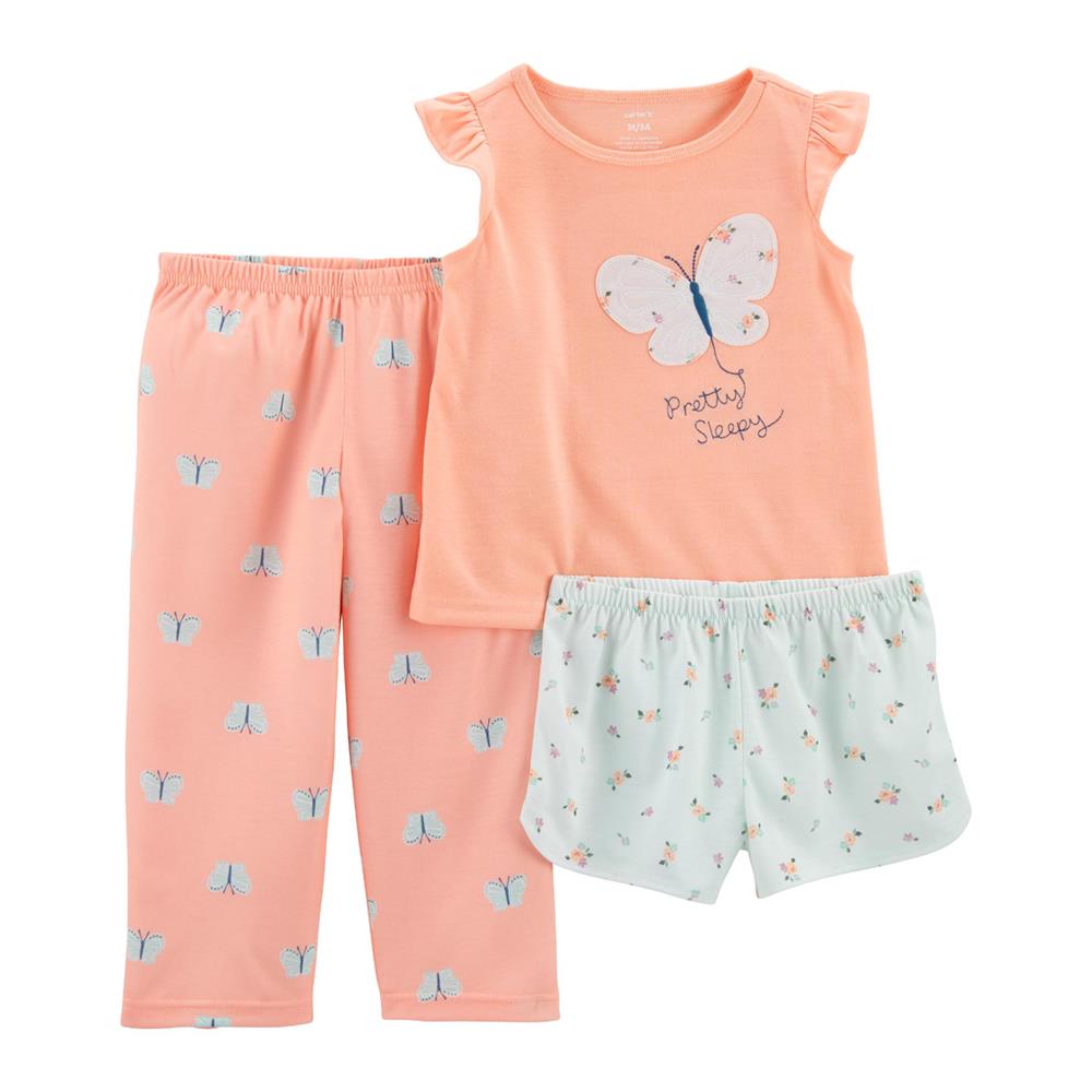 Carters Girls 2T-5T 3-Piece Butterfly Loose Fit PJs