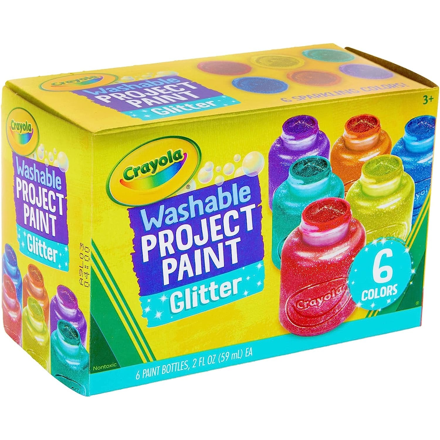 Crayola Washable Glitter Paint Great for Classroom Projects, 6 Count