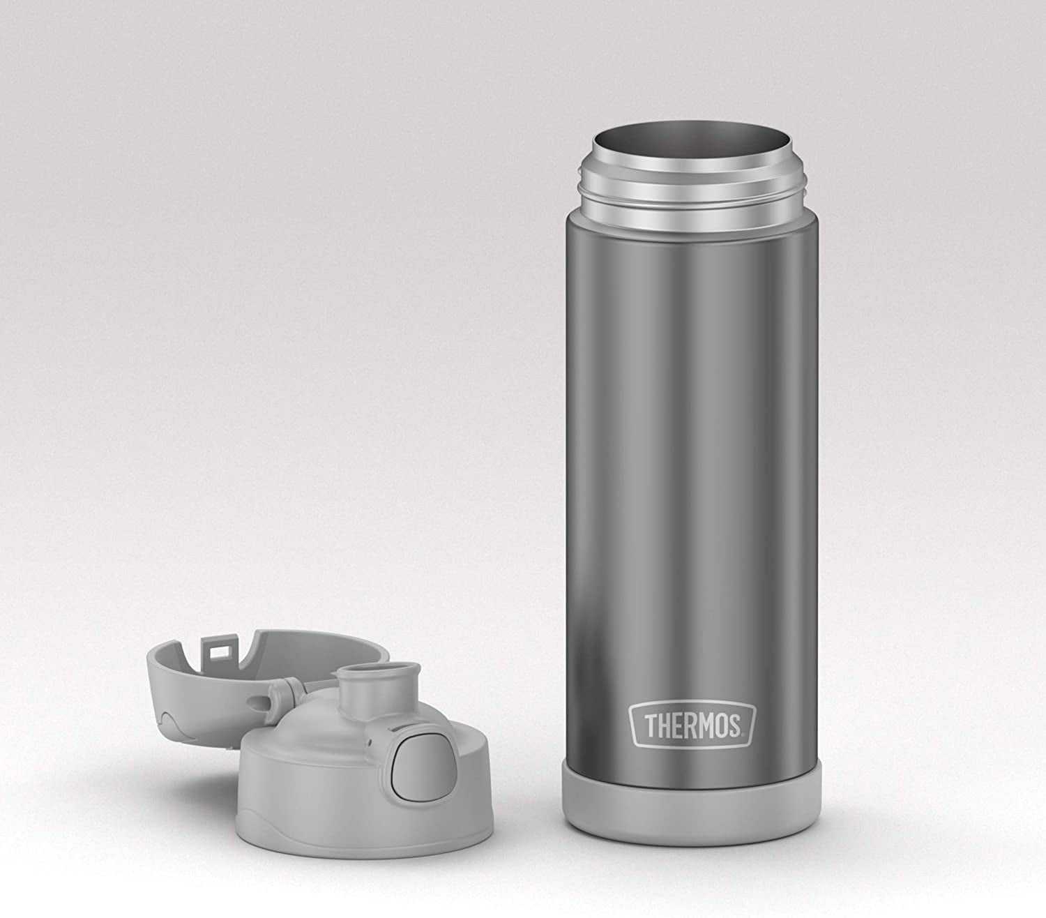 Thermos Funtainer 16 Ounce Stainless Steel Bottle with Wide Spout Lid, Cool Gray