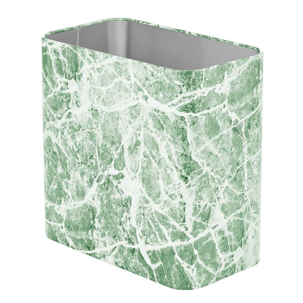 mDesign Small Metal 2.4 Gallon Trash Can Wastebasket Garbage Bin, Green Marble