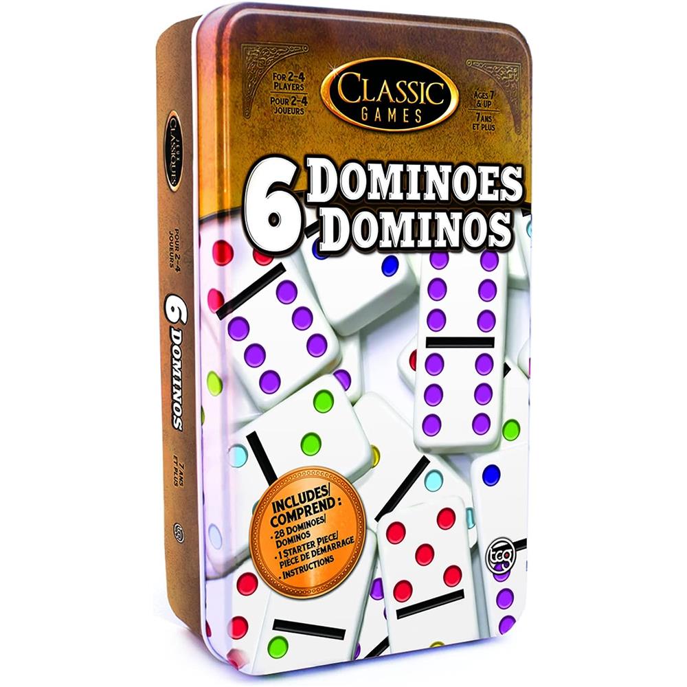 TCG Toys Classic Games - Double 6 Dominoes Tin - Be The First to Win!