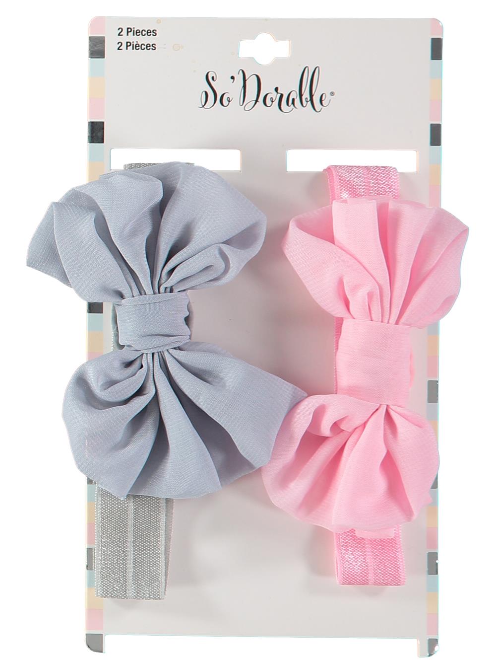 So Dorable 2 Piece Bow Headwrap, Pink/Grey