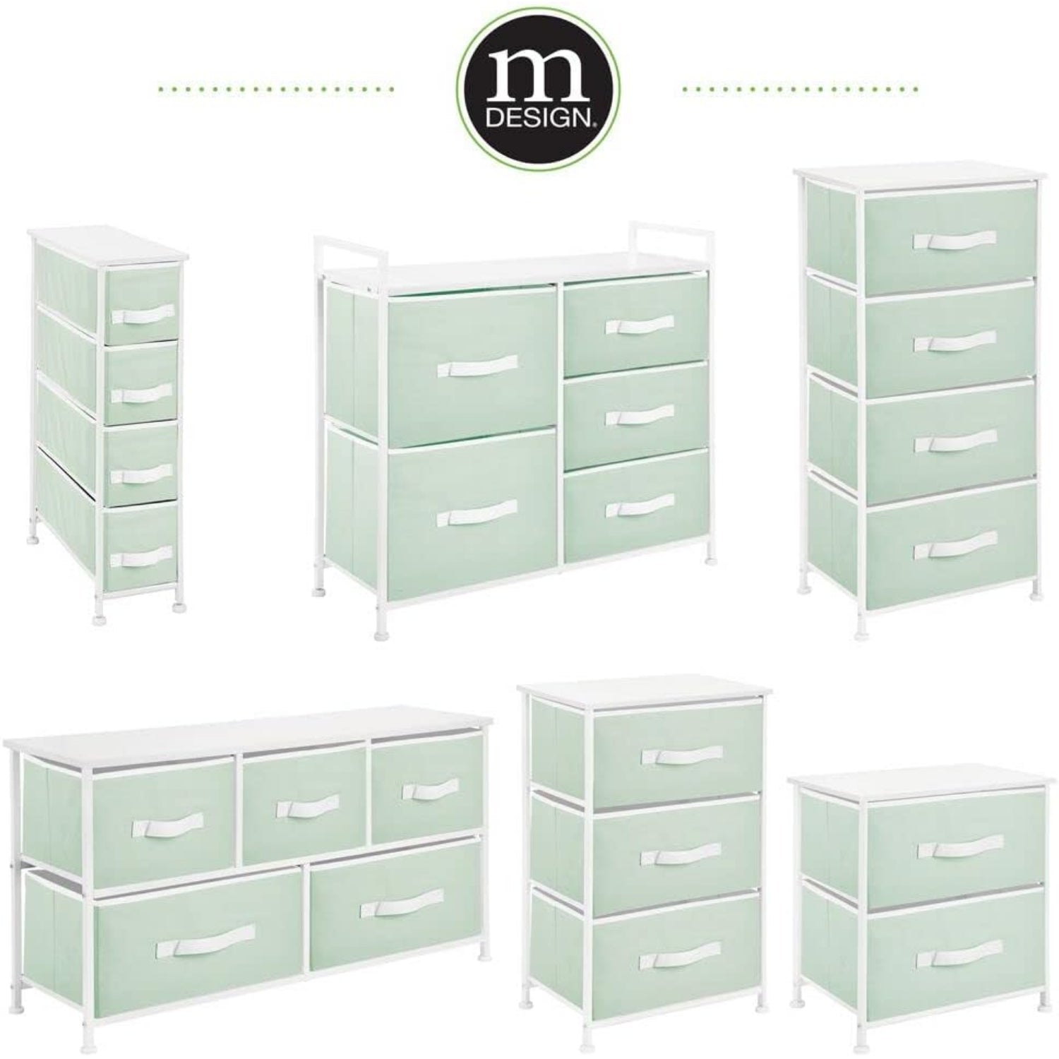 mDesign 30.03'' High Steel Frame/Wood Top Storage Dresser Furniture with 5 Draws, Mint Green/White