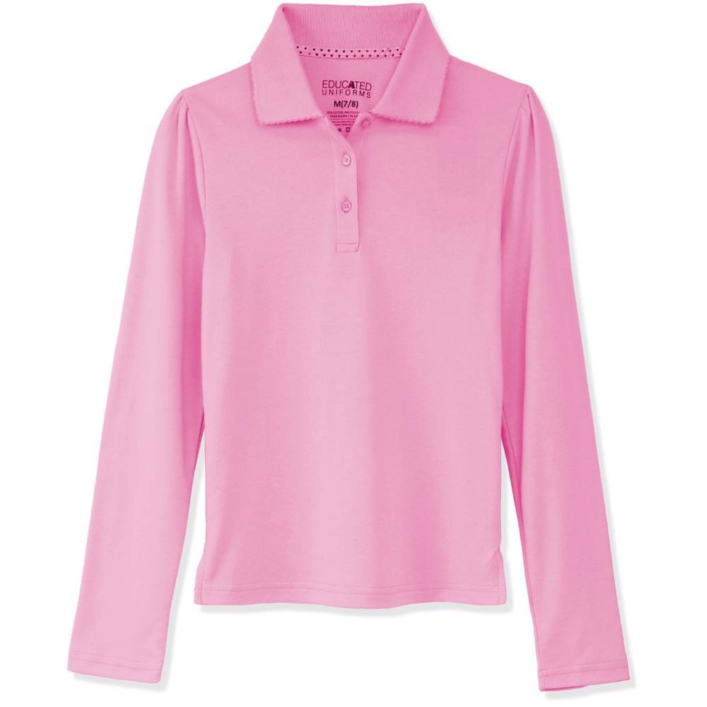 Educated Uniforms Girls 4-20 Long Sleeve Pique Polo Uniform Shirt