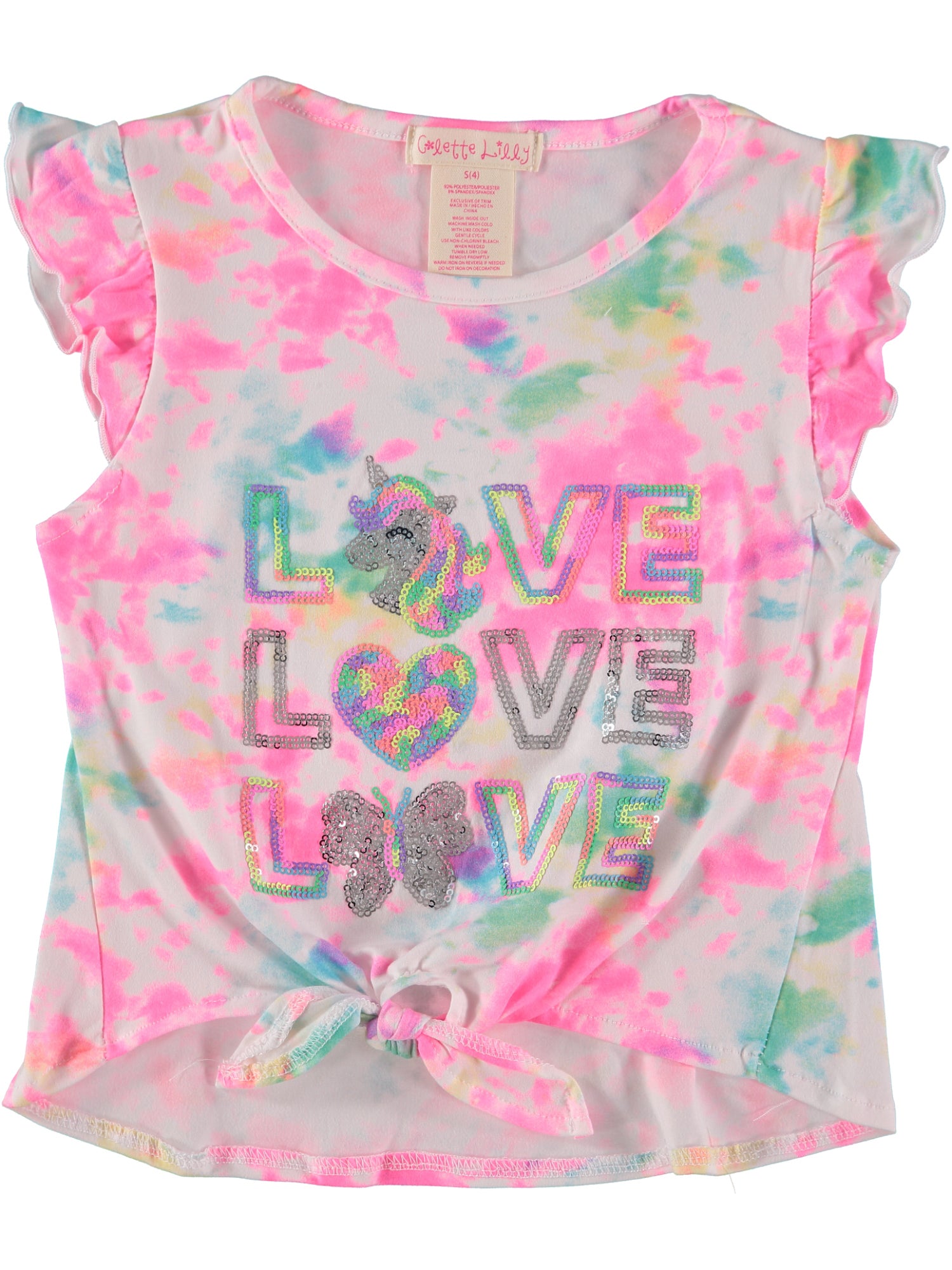 Colette Lilly Girls 4-6X Love Sequin Front Tie Knot Top with Hair Scrunchie