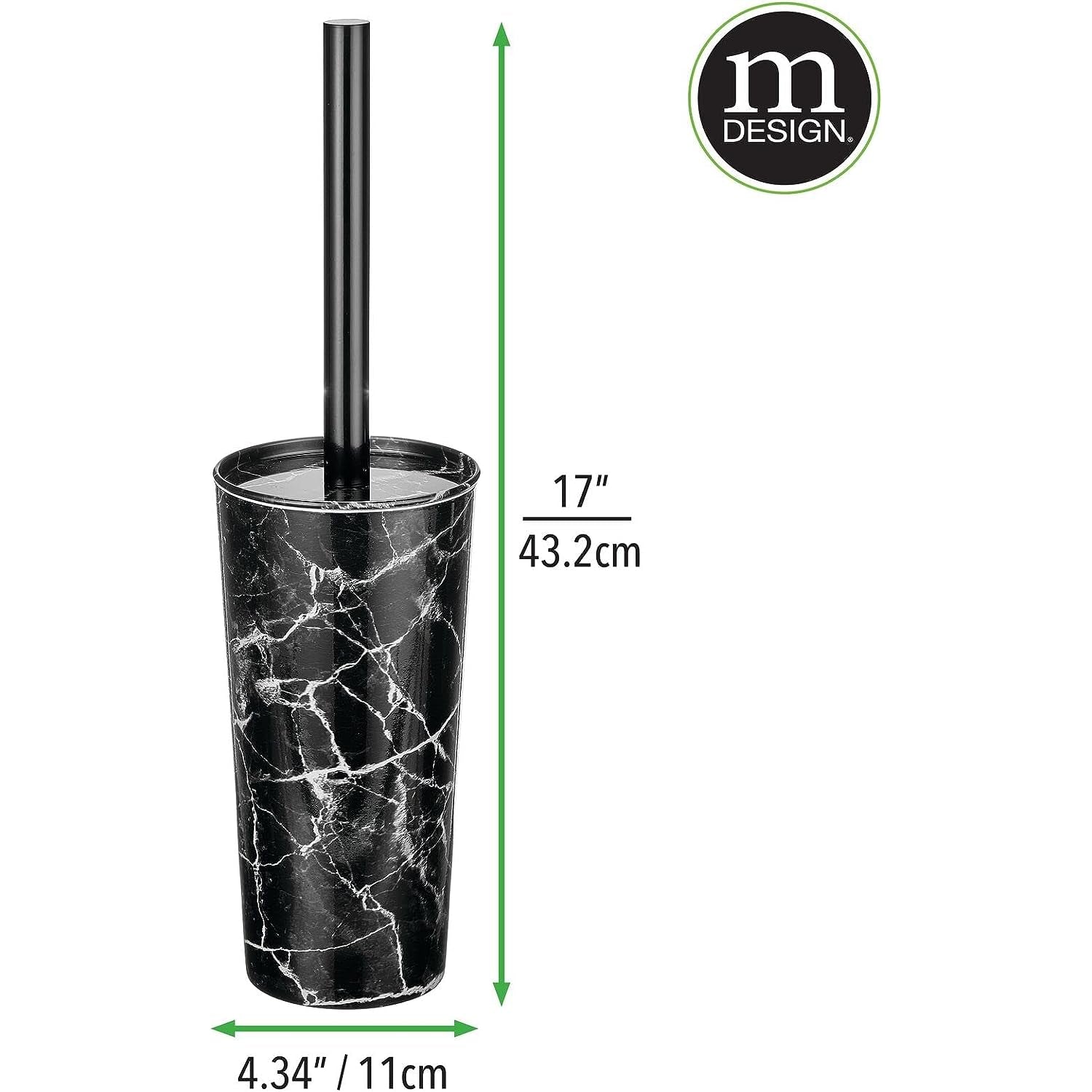 mDesign Metal Freestanding Slim Toilet Bowl Brush and Holder, Black Marble