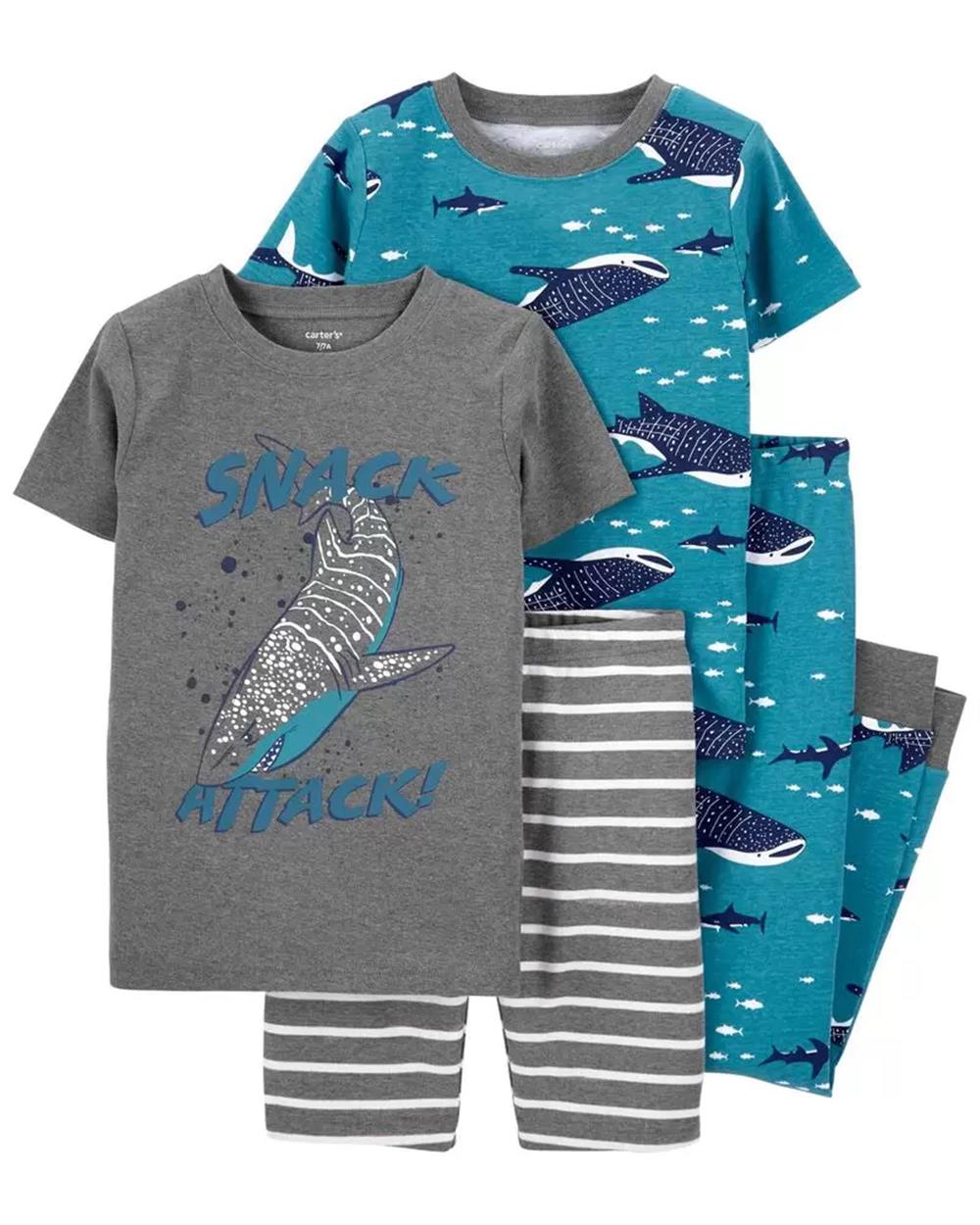 Carters Boys 4-14 4-Piece Shark 100% Snug Fit Cotton PJs