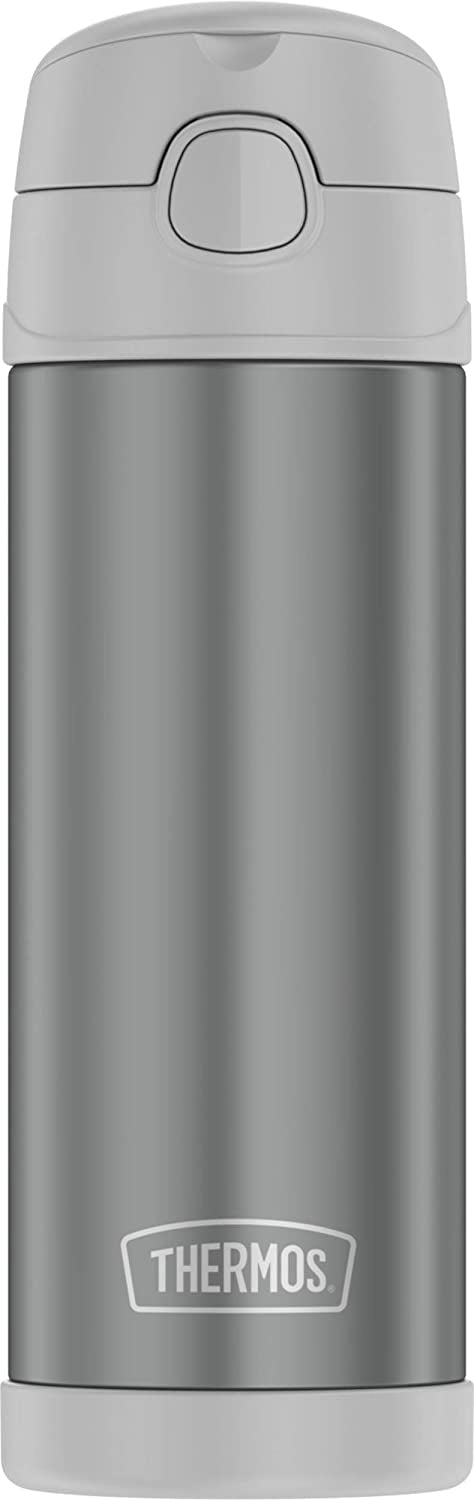 Thermos Funtainer 16 Ounce Stainless Steel Bottle with Wide Spout Lid, Cool Gray