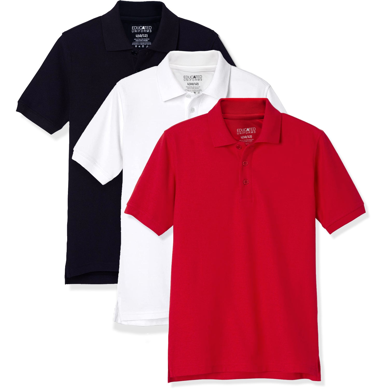 Educated Uniforms Boys 4-20 Short Sleeve Pique Polo Shirt, 3-Pack