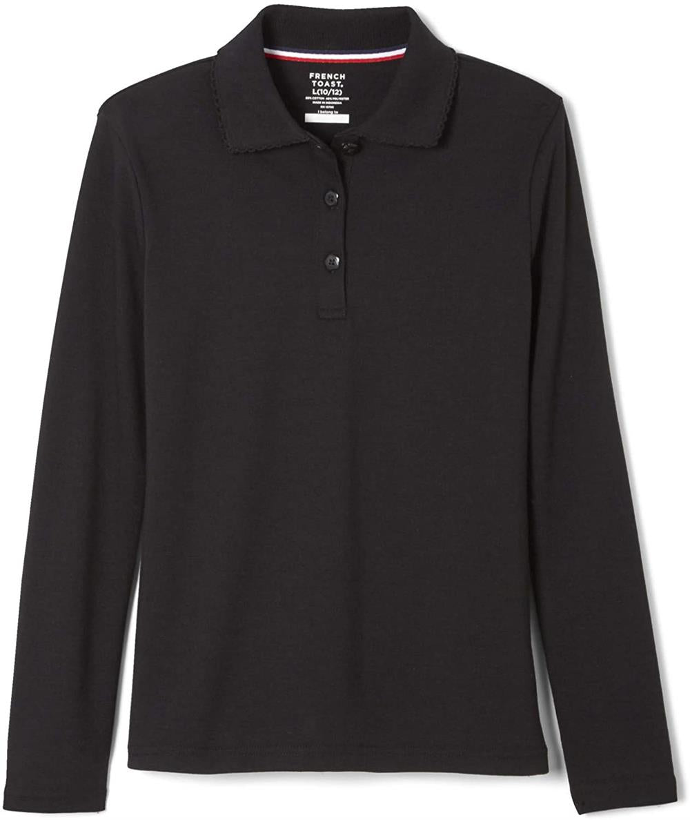 French Toast Girls 7-20 Long Sleeve Interlock Polo with Picot Collar