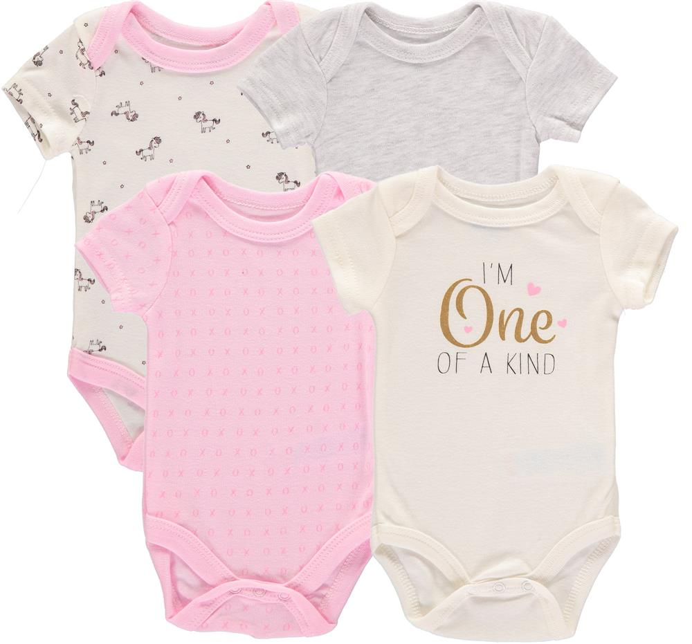 Bon Bebe Girls 0-9 Months Unicorn One of a Kind Short Sleeve Bodysuit, 4-Pack