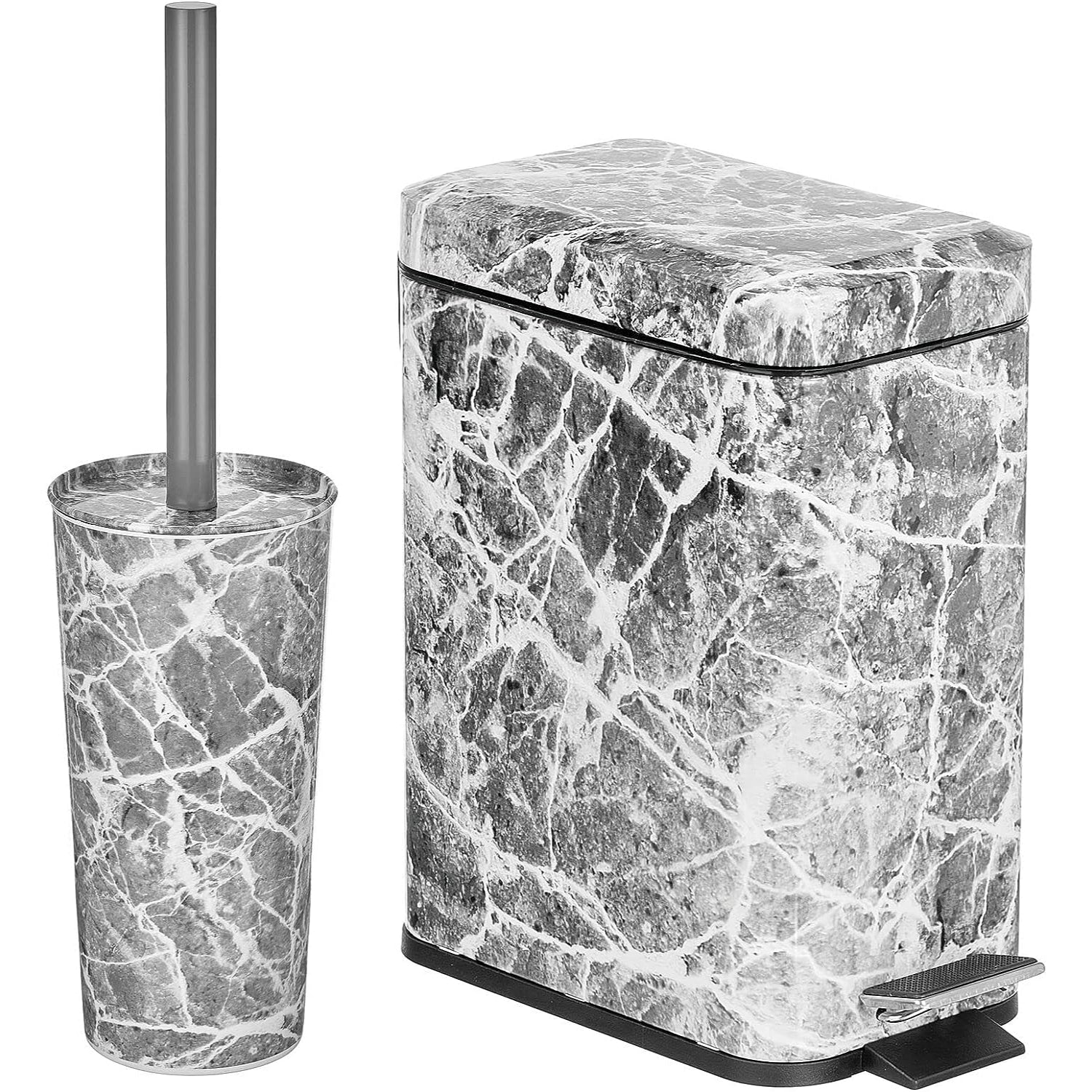 mDesign Metal Freestanding Slim Toilet Bowl Brush and Holder, Grey Marble