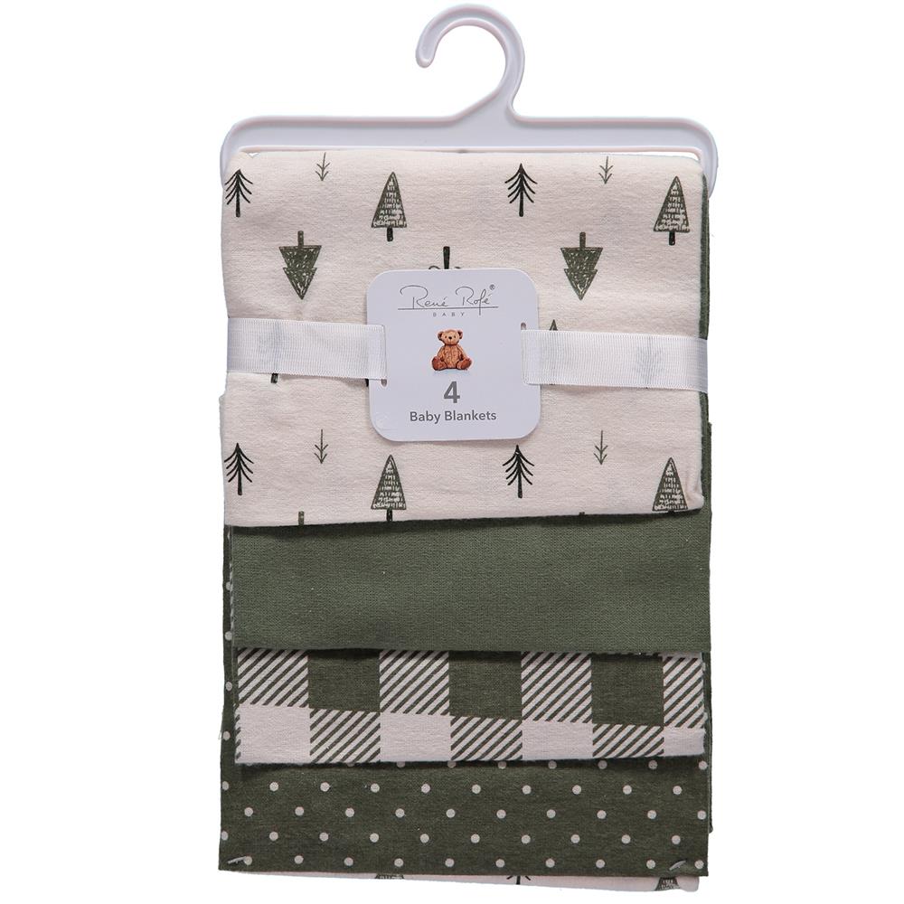 Rene Rofe Unisex 4-Pack Flannel Receiving Baby Blankets