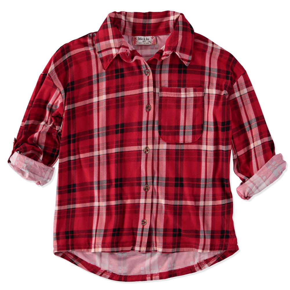 Jolie & Joy Girls 7-16 Plaid Roll Sleeve Button Up Shirt