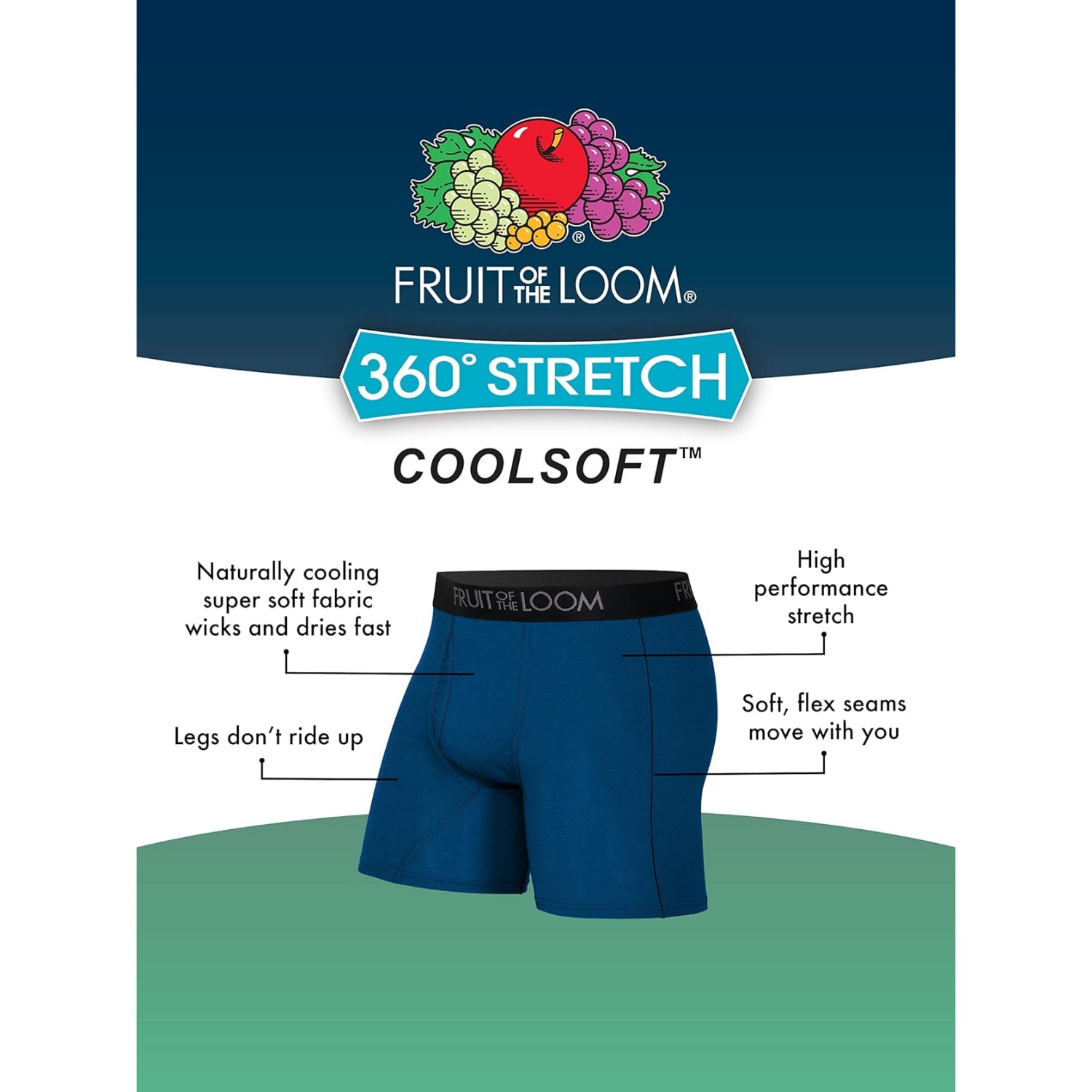 Fruit of the Loom Mens 360 Stretch Coolsoft Boxer Briefs, 6-Pack