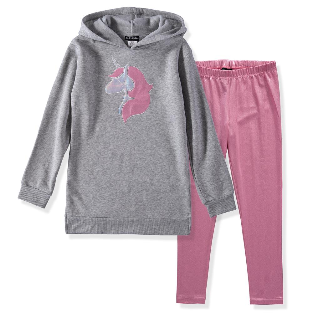 Kidtopia Girls 7-16 2-Piece Applique Hoodie Glitter Metallic Legging Set