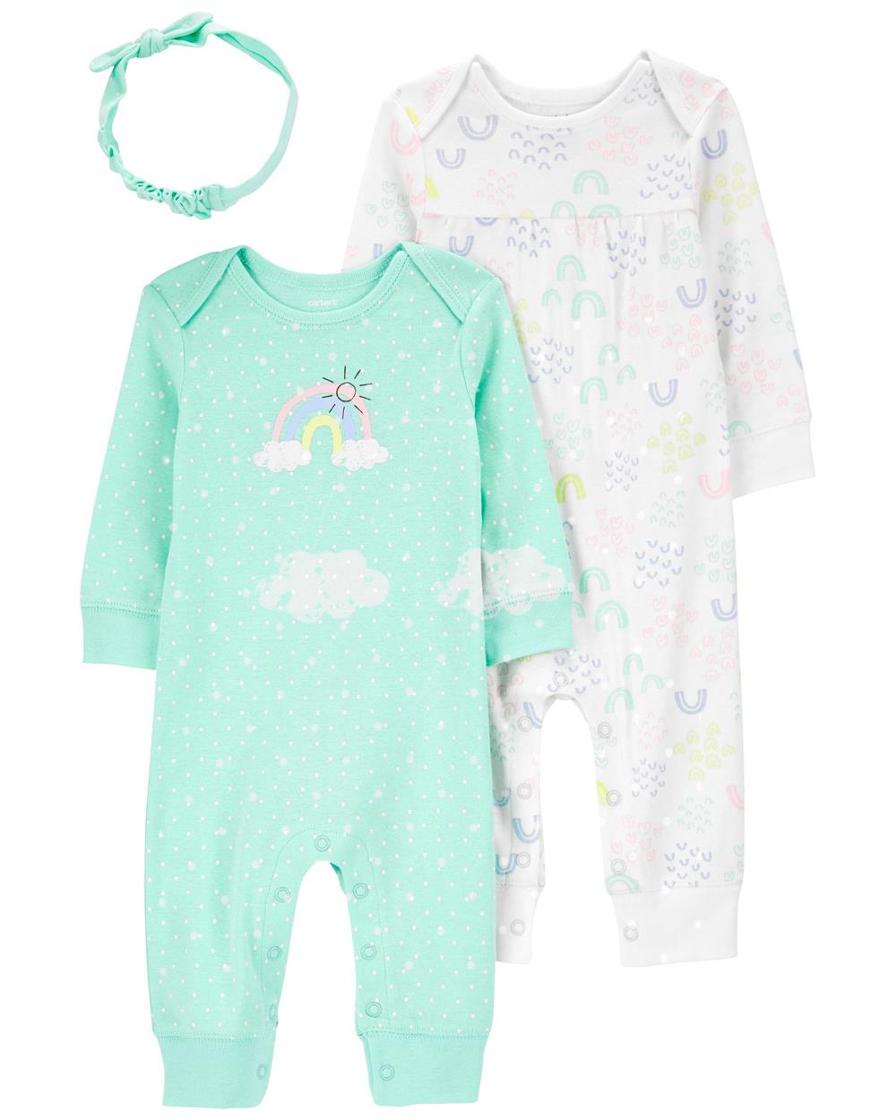 Carters 3-Piece Jumpsuits & Headwrap Set