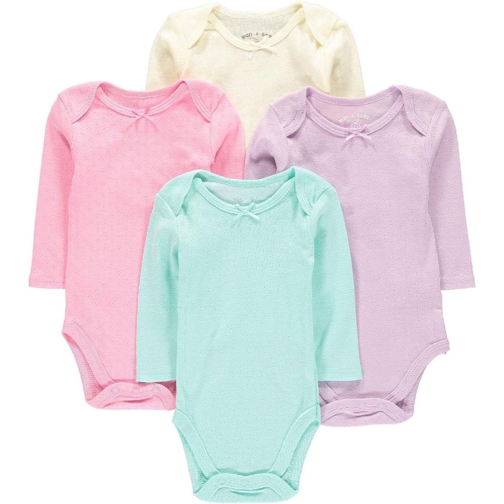 Wan-A-Beez Baby Boy and Baby Girls 0-24 Months 4-Pack Long Sleeve Bodysuits