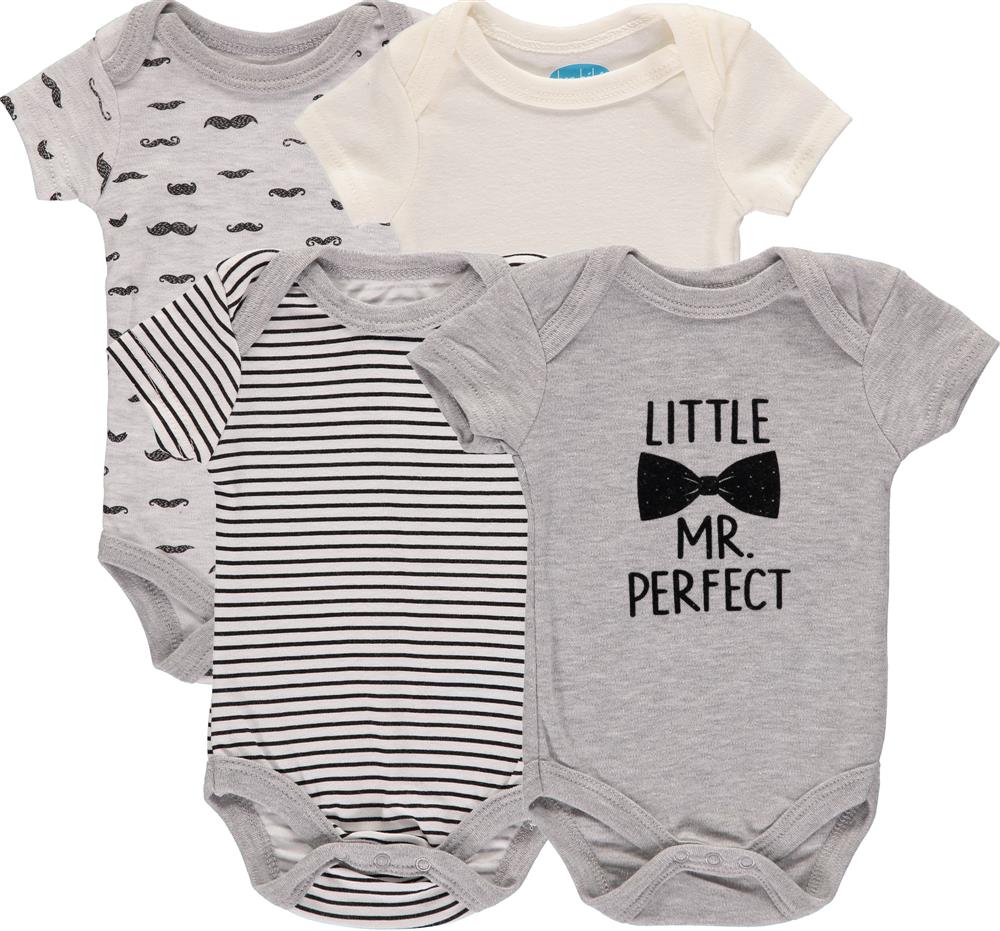 Bon Bebe Boys 0-9 Months Little Mr Perfect Short Sleeve Bodysuit, 4-Pack